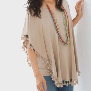 NWT Chico's Pom Pom Convertible Top Sonora Sand Beige Neutral Boho Blouse XXL 4